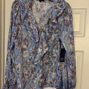 FRYE Light Blue Floral Ruffle Blouse
